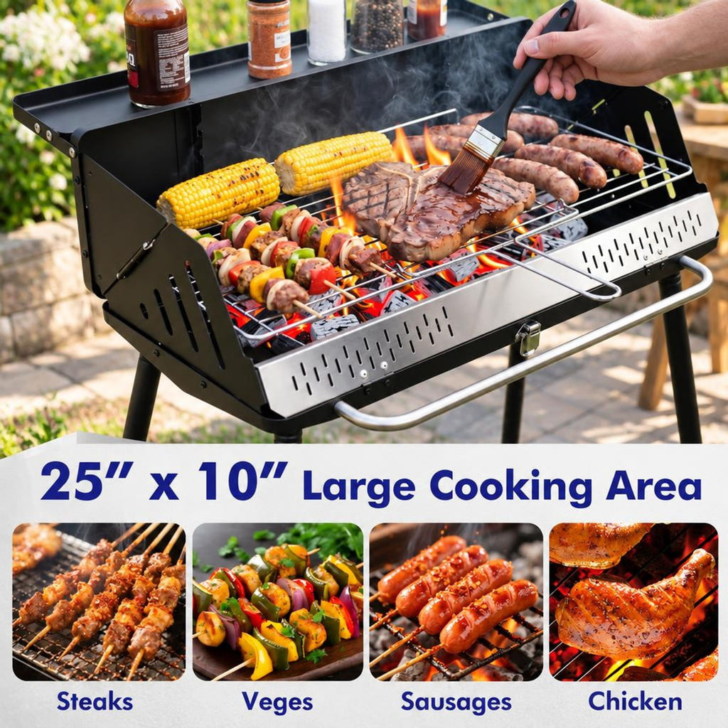 Airfind Portable Grill with Detachable Legs Adjustable Grate and Carrying Bag, 32 Inch x 18.5 Inch x 33.5 Inch Footprint for Everyday Use, Charcoal
