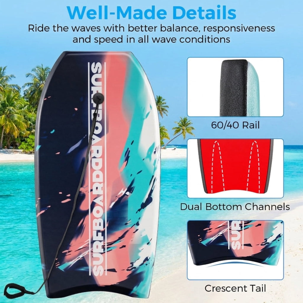 Airfind 41 Boogie Board with Sunset Splash Graphic Deck ¡ª EPS Core, XPE Top, HDPE Slick Bottom, Crescent Tail, Coiled Wrist Leash