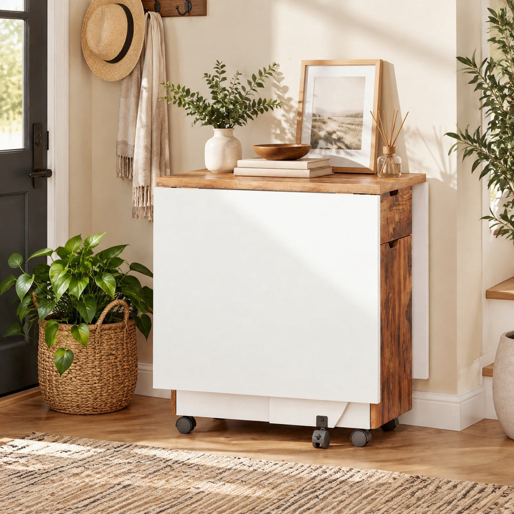 Airfind Folding Dining Table 3-in-1 Space-Saving Drop Leaf Kitchen Table with Lockable Wheels, 60 kg Capacity, 63.2 x 27.6 x 29.5 Footprint