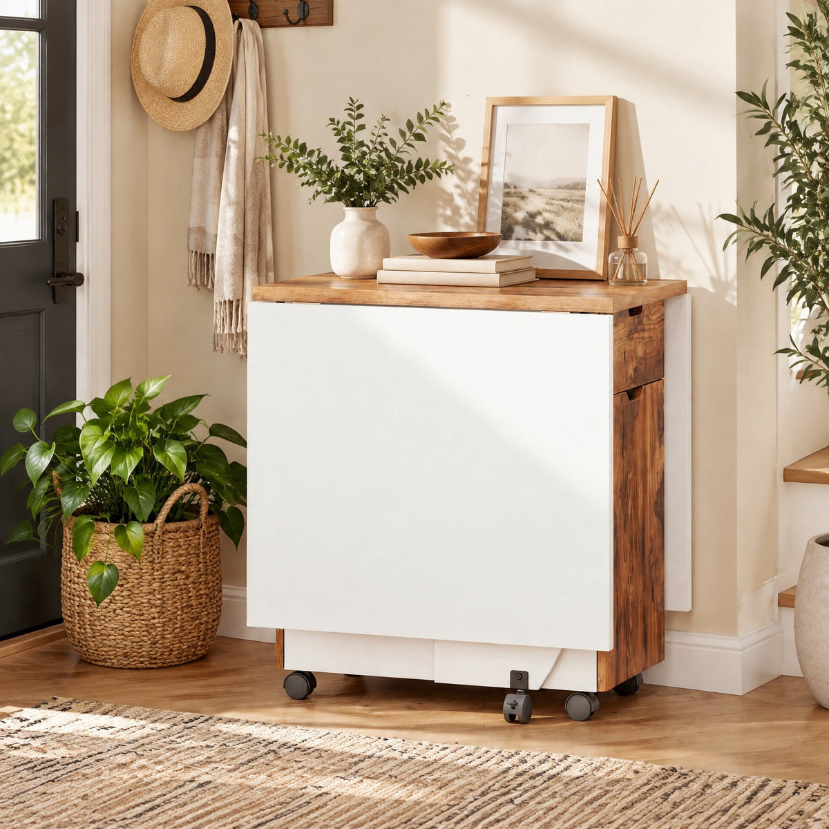 Airfind Folding Dining Table 3-in-1 Space-Saving Drop Leaf Kitchen Table with Lockable Wheels, 60 kg Capacity, 63.2 x 27.6 x 29.5 Footprint