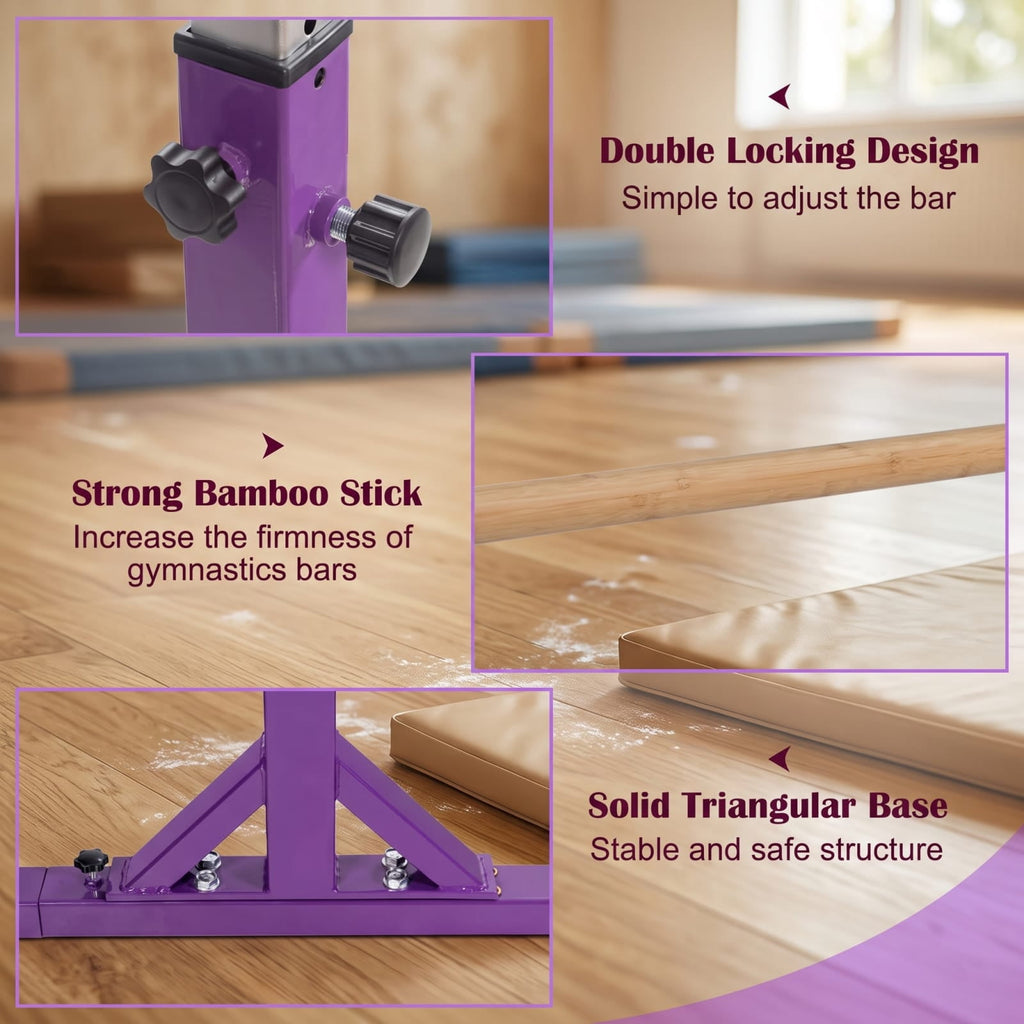 Airfind Kids Double Horizontal Gymnastics Parallel Bars with 11 Level Adjustable Height and Bamboo Grip for Home Training and Practice, Purple