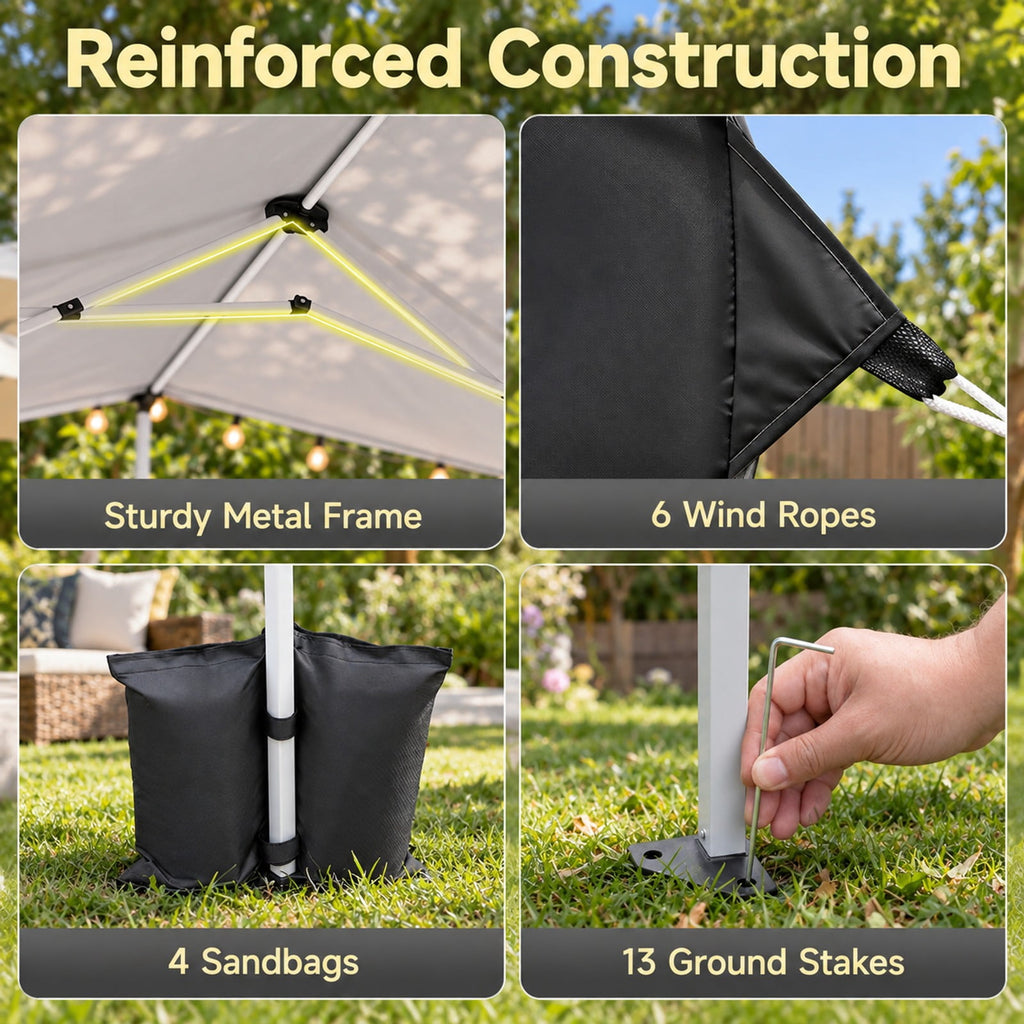 Airfind 10 x 30 FT Pop Up Canopy Tent with 8 Sidewalls and Adjustable Height, PE Metal Fabric Frame, 30 x 10 x 8.5/8.2/7.9 ft Footprint, Black