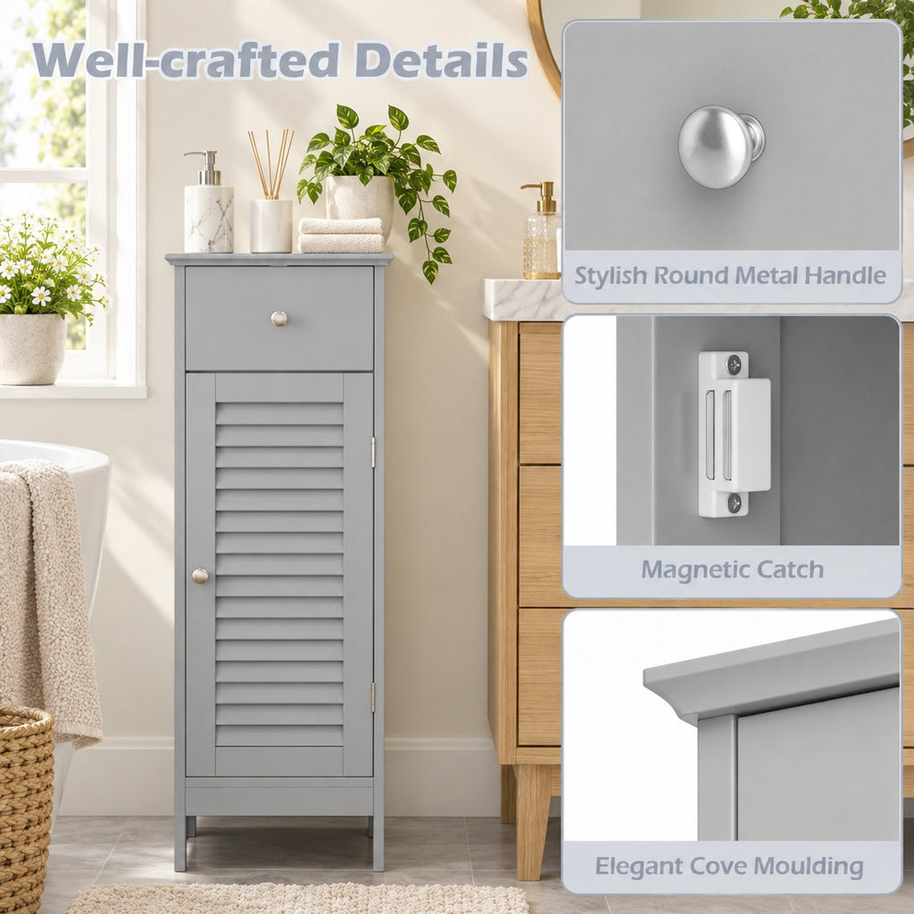 Airfind Narrow Bathroom Storage Cabinet with Adjustable Shelf and Drawer, 13in x 12in x 34.5inOverall Interior Footprint, Gray