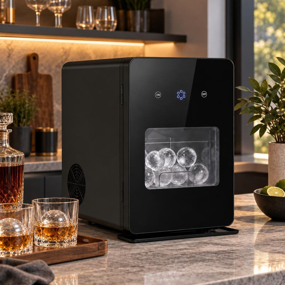 Airfind 2 Inch Countertop Ice Ball Maker with 4 Ice Balls Made in 38 Minutes, Stainless Steel ABS Frame, 12.5 x 17.7 x 17.5 Length of Footprint