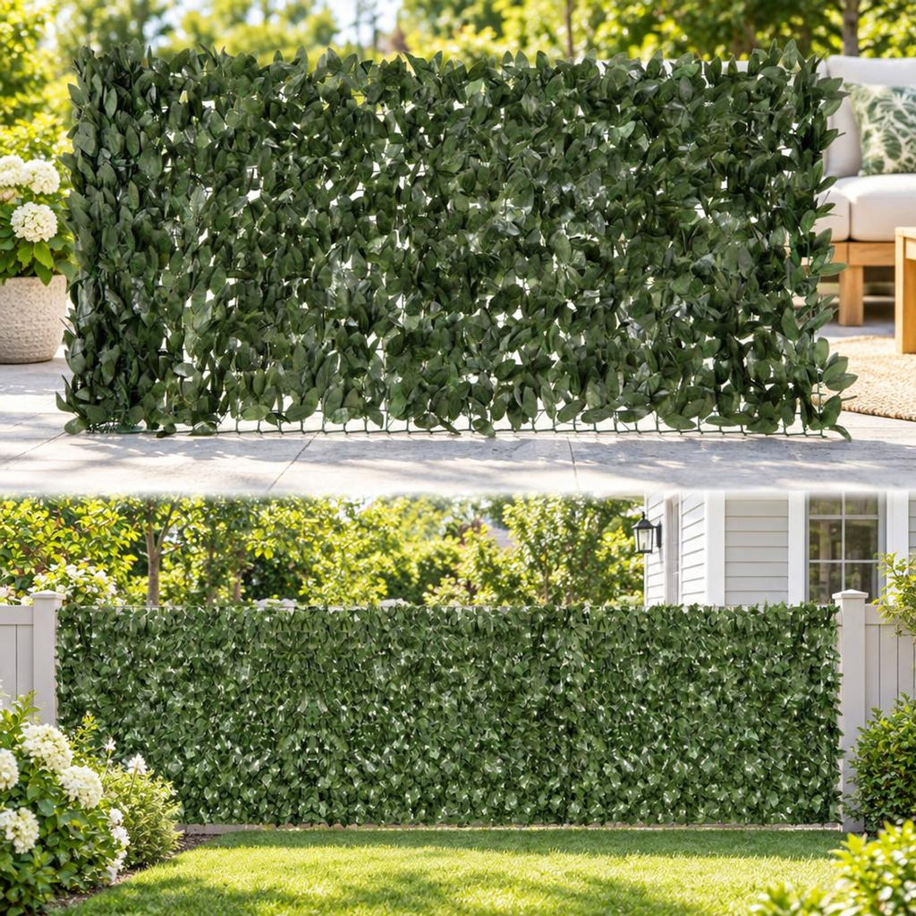 Airfind Artificial Lily Leaf Privacy Fence for Garden Yard Balcony Deck, Polyester Fabric Each Frame, 120 x 40 Rolling Footprint, Dark Green