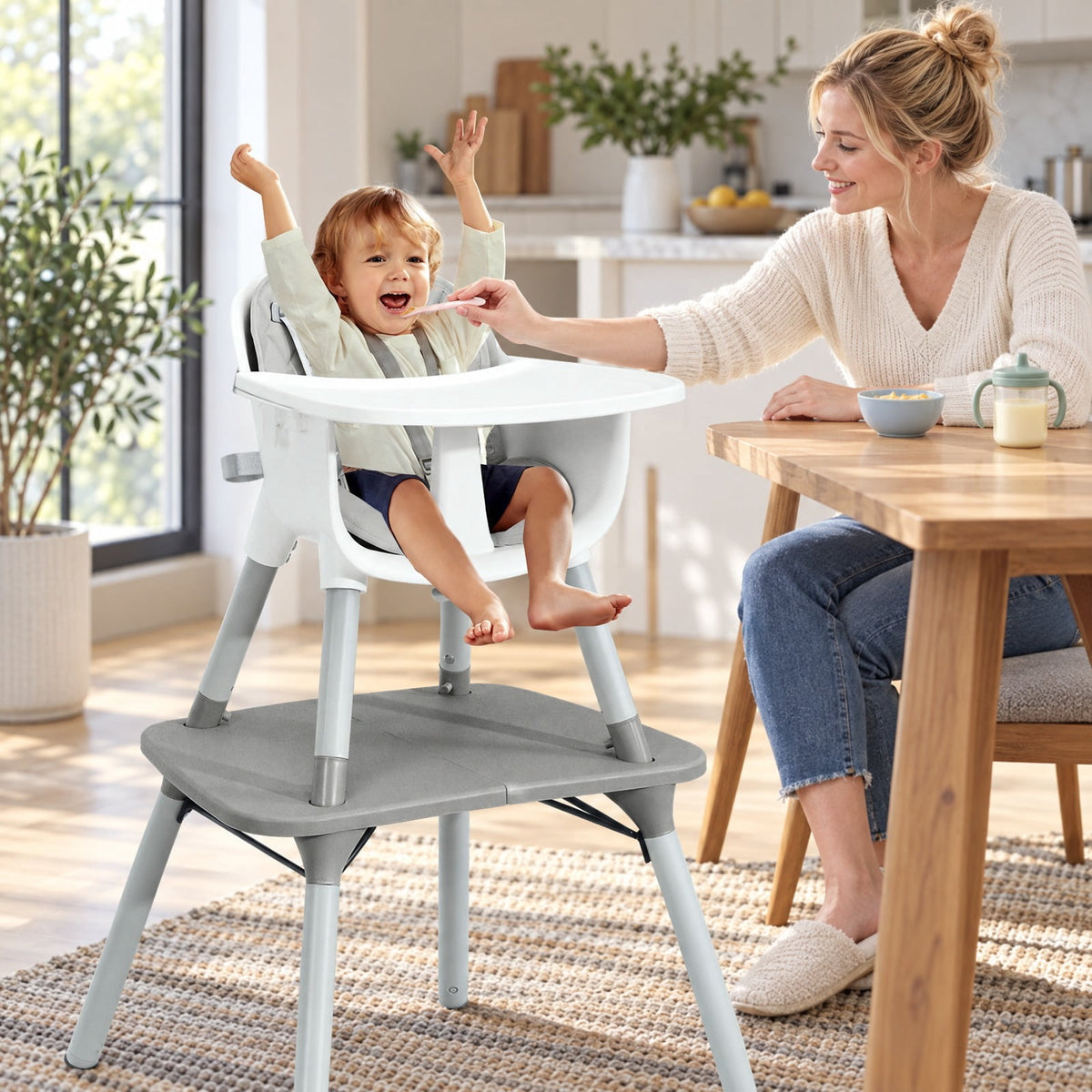 Airfind 4-in-1 Baby Convertible Toddler Table Chair Set with PU Cushion, 33 lbs Capacity, PU PP metal Frame, for 6-36 months, Gray