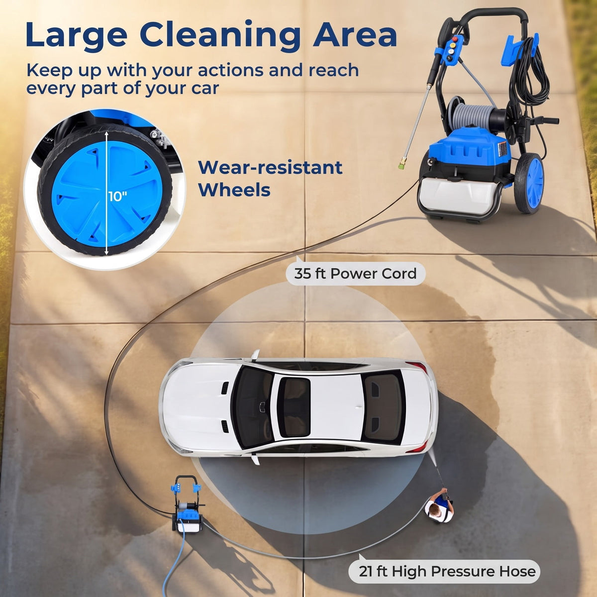 Airfind 2300 PSI 1.8 GPM Electric Pressure Washer with Wheels and 5 Quick Connect Nozzles, PP Metal Frame, 20 x 18 x 35.5 Footprint, Blue