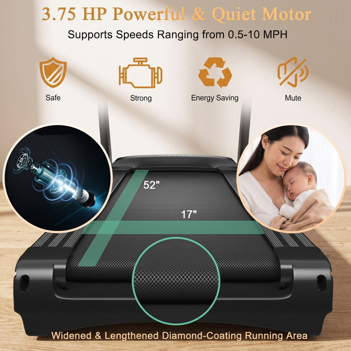 Airfind 3.75HP Folding Treadmill for Home, Electric Running Machine with Auto Incline, 12 Programs, App Control and Wide Running Belt, Black