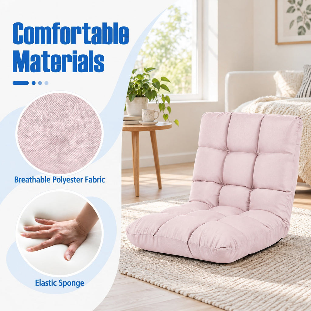 Airfind 14-Position Adjustable Folding Lazy Gaming Sofa, 264 lbs Capacity, Cotton and linen fabric steel Frame, Light Pink