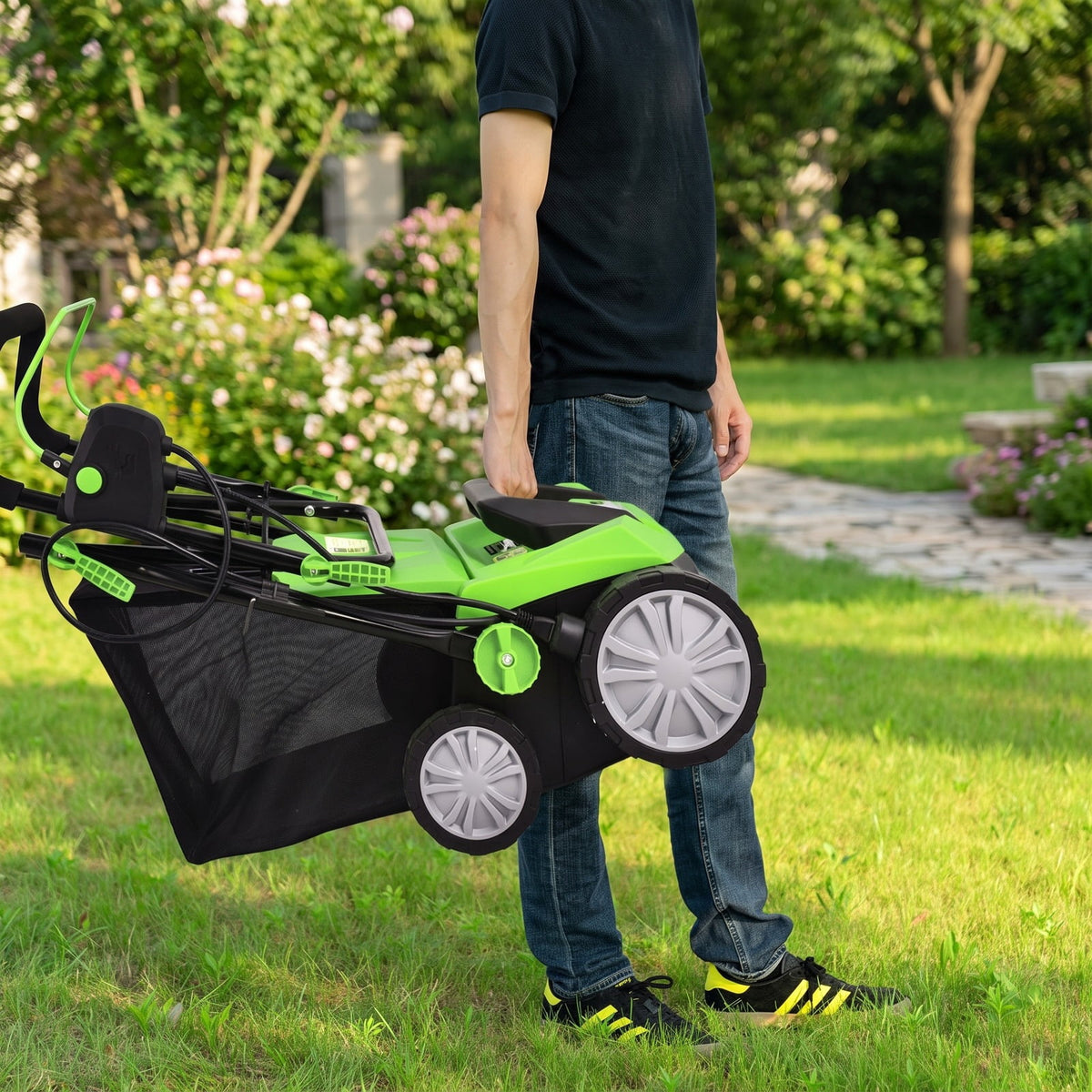 Airfind 15 Inch 13 Amp Electric Scarifier with Collection Bag and Removable Blades, PP steel Frame, Green