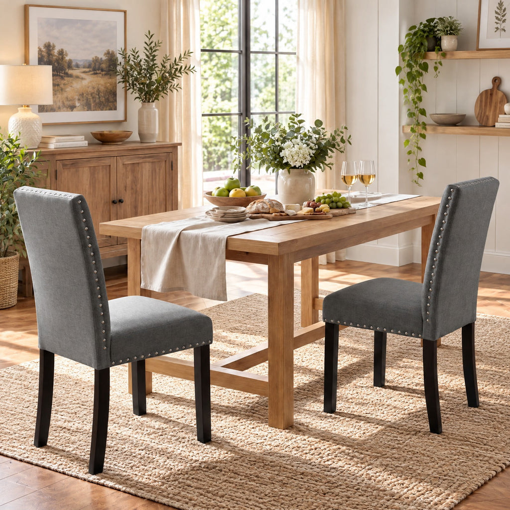 Airfind Dining Chairs Set of 2 Upholstered Accent Chairs with Bent Wood Legs and Nailhead Trim for Kitchen Cafe, 400 lb, Gray