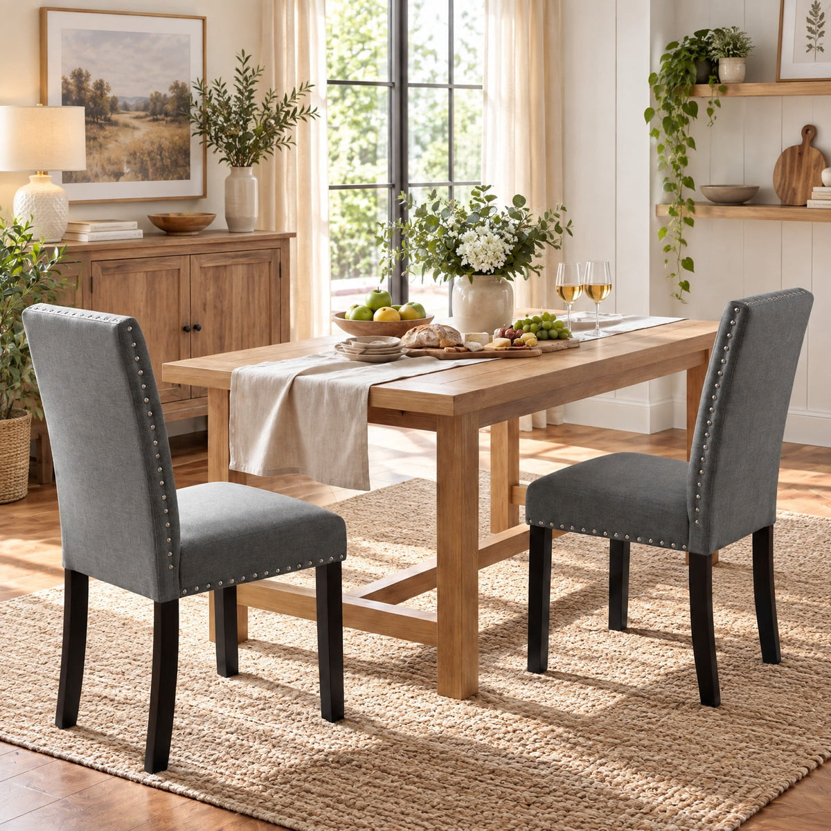 Airfind Dining Chairs Set of 2 Upholstered Accent Chairs with Bent Wood Legs and Nailhead Trim for Kitchen Cafe, 400 lb, Gray