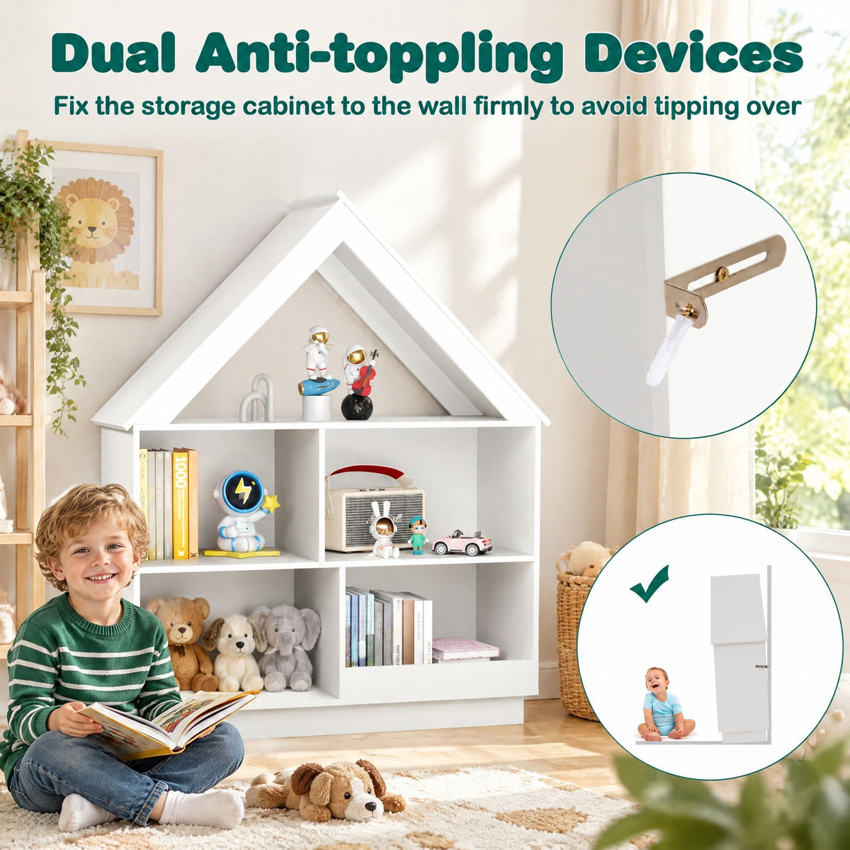 Airfind 3-Tier House-Shaped Toy Storage Organizer with Open Shelves, 240 lbs Capacity, MDF Engineered Wood Frame, 34.5 x 13.5 x 42.5 Footprint