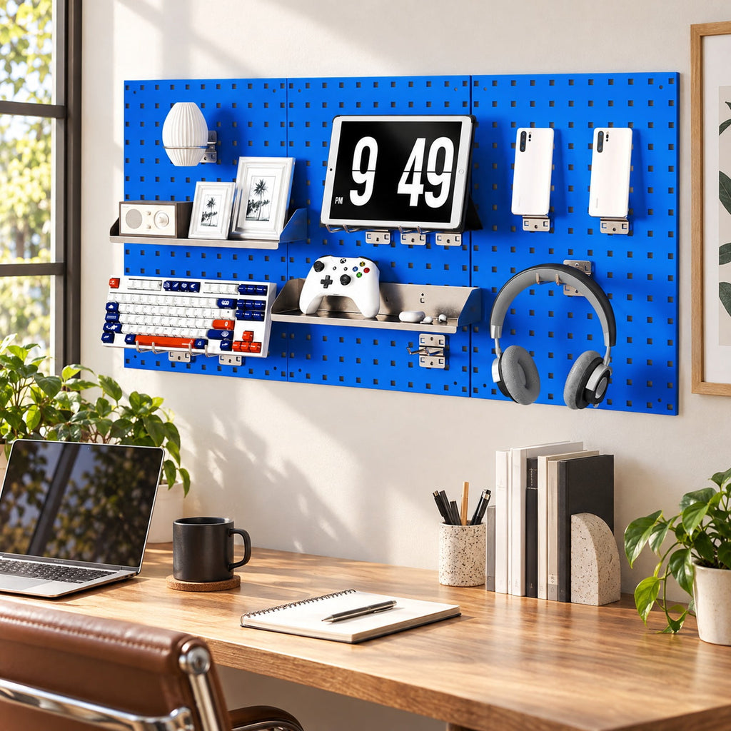 Airfind Wall-Mounted Pegboard Kit with 3 Pegboards for Garage Workshop, Metal Frame, 48 x 23.5 x 0.8 Footprint, Navy
