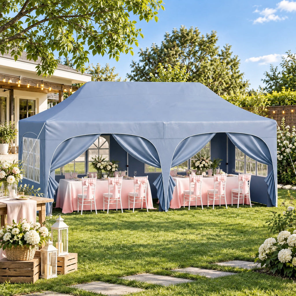 Airfind Pop Up Canopy Tent with 6 Removable Sidewalls for Patio, Metal Frame, 10 x 20 x 10.4 Footprint, Gray