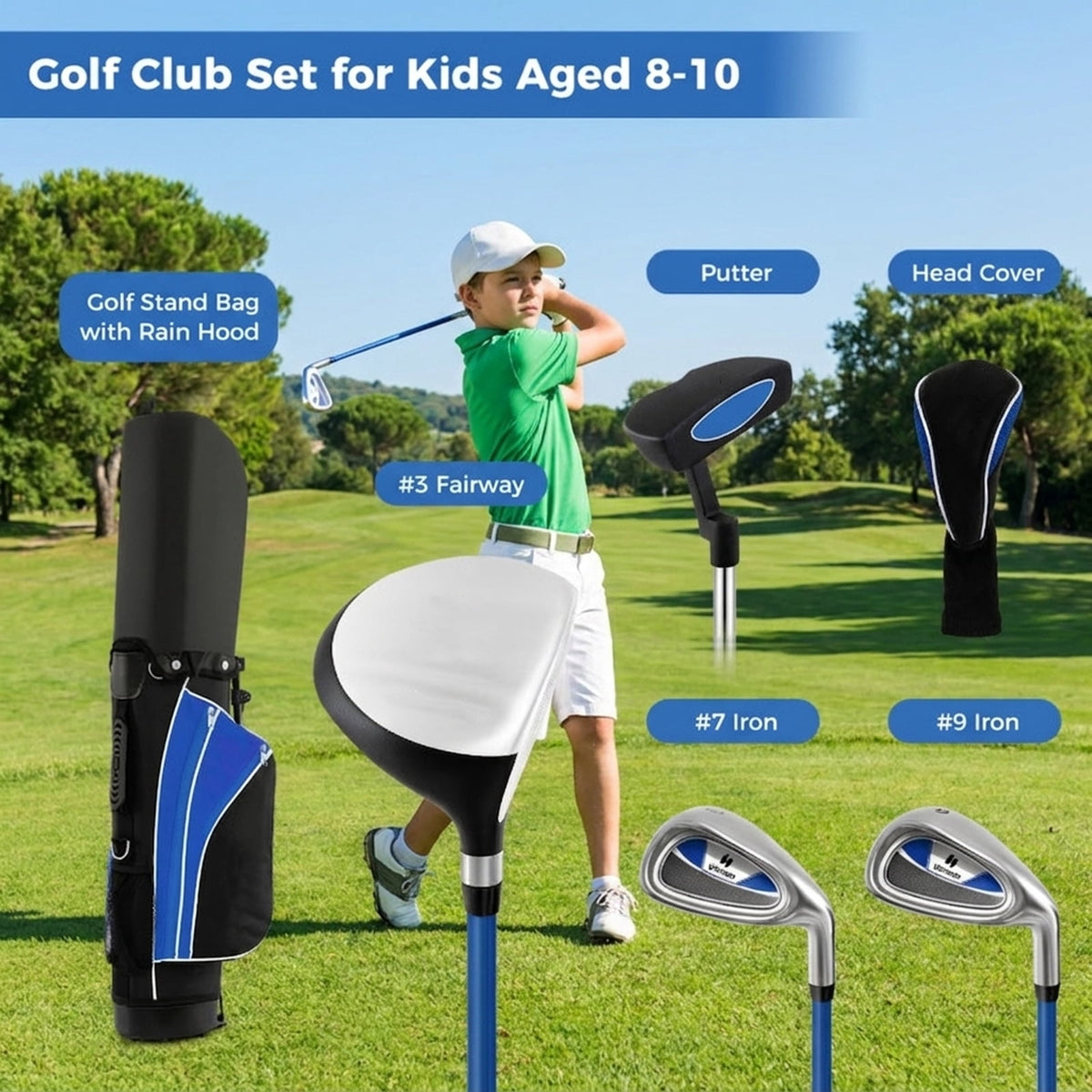 Airfind Womens Complete Golf Club Set with 10 Pieces Including an Alloy Driver and Carbon Fiber Shaft Plus Headcovers and a Lightweight Stand Bag as a Full Golf Set, Blue
