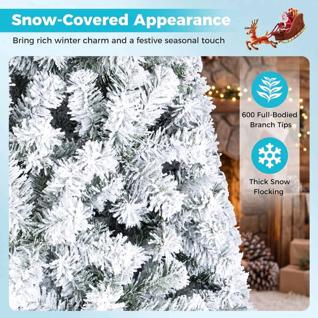 Airfind Artificial Snow-Flocked Christmas Tree with Branch Tips-6 ft, PVC Metal Frame, 3 x 6 ft Tree Height 6 ft Tree Width 3 ft Footprint, Green