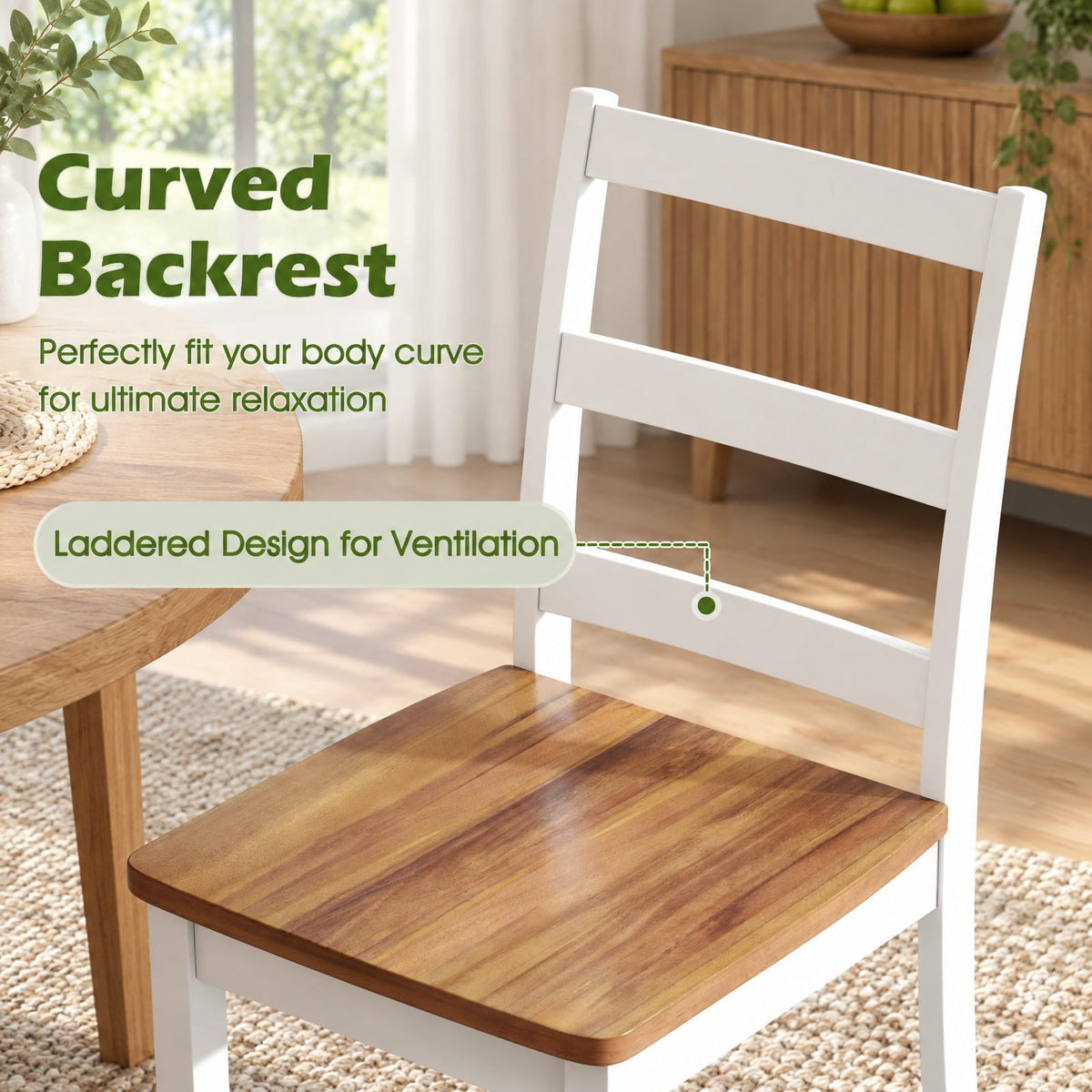 Airfind Set of 2 Wood Dining Chairs with Solid Rubber Wood Legs, 400 lbs Capacity, Rubber Wood MDF Plywood Frame, Wood