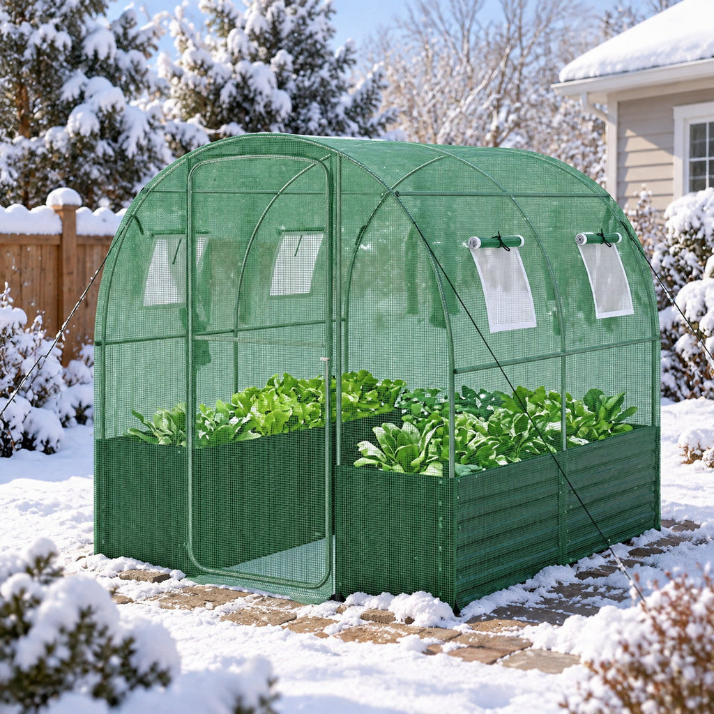 Airfind 80 x 79 x 79 Inches Walk-in Greenhouse with Large Plant Bed, Green, 4 side mesh windows keep small pests away