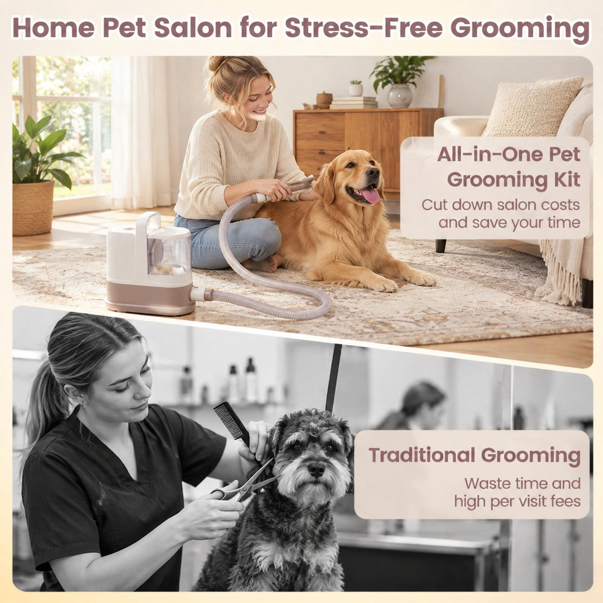 Airfind 9-in-1 Dog Grooming Vacuum Kit for Shedding with 3 Suction Modes and Clippers for Dogs and Cats Home Cleaning, WhiteMaterial ABS PPOverall