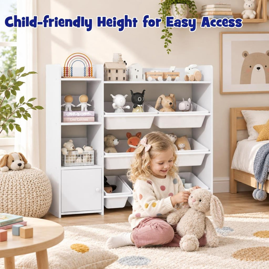 Airfind 4-Tier Kids Toy Storage Organizer Bookshelf and Toy Storage Rack with Door, 22 lbs Capacity, PP Metal MDF Frame, White