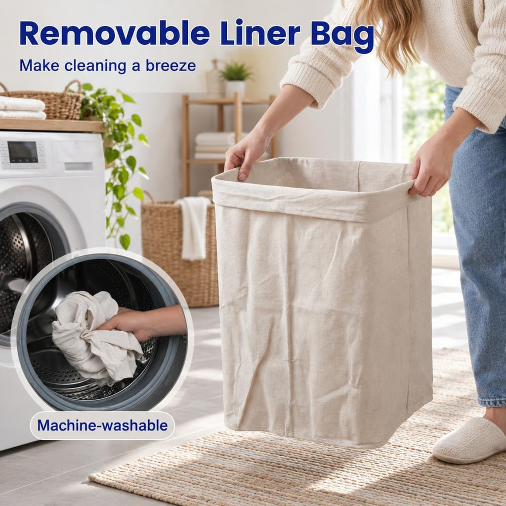 Airfind 19 Gal Bamboo Clothes Hamper with Removable Liner and Portable Handles, 33 lbs Capacity, Bamboo Polyester Cotton Metal Engineered Wood Frame