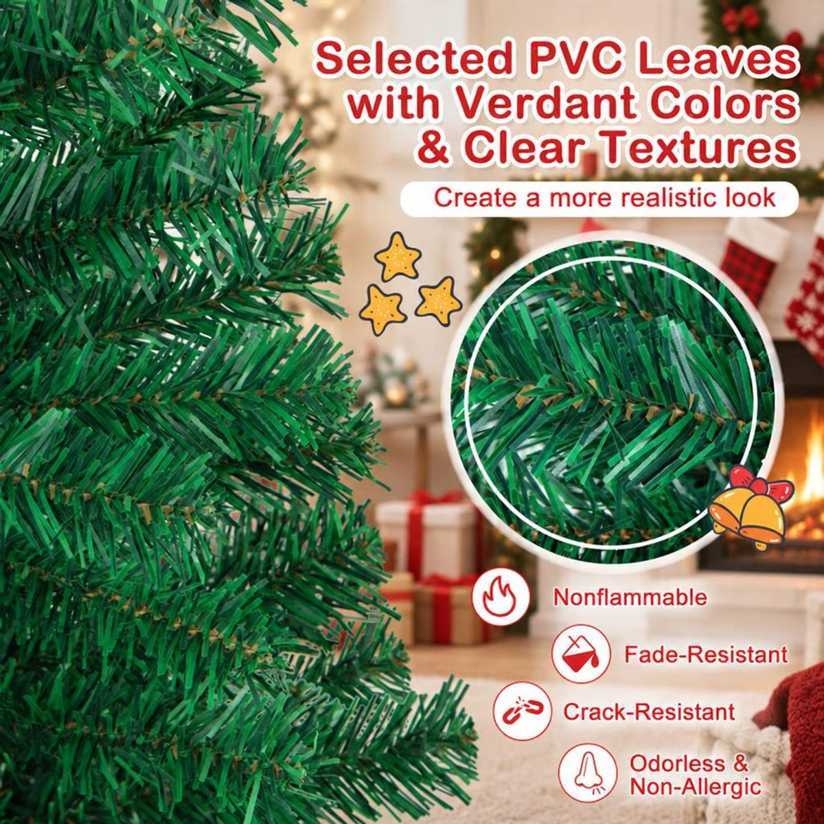 Airfind Artificial PVC Christmas Tree with Solid Metal Stand-6 ft, PVC Blade width: 2.4 Inch Frame, Green The material of stand: Metal