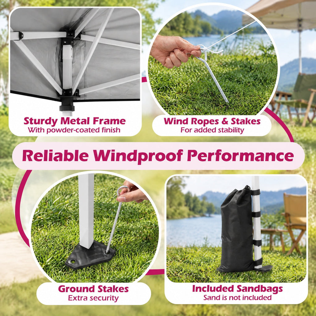 Airfind 10 x 10 Feet Foldable Commercial Pop-up Canopy with Roller Bag and Banner Strip, 10 x 10 x 8.9-9.5 ftCarrying bag Footprint, Black