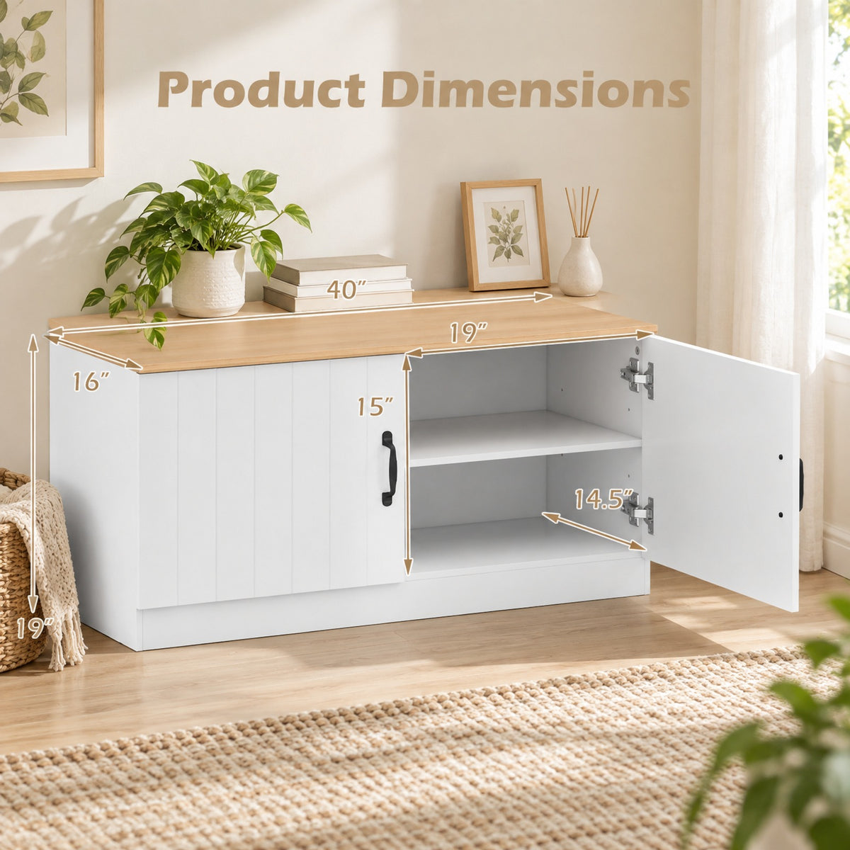 Airfind 2-Door Shoe Bench Shoe Storage Cabinet with Adjustable Shelves, 300 lbs Capacity, Engineered Wood MDF Frame, 40 x 16 x 19 Footprint