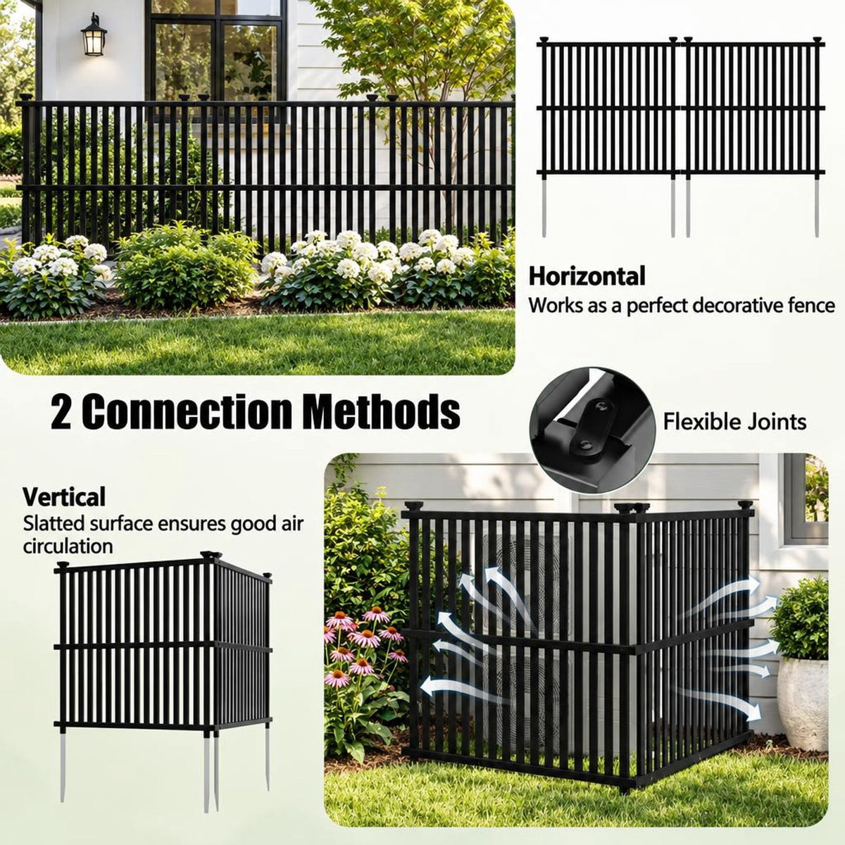 Airfind Air Conditioner Fence Panel with Metal Ground Stakes for Outside, PVC Metal Overall Height: 55 Frame, Black