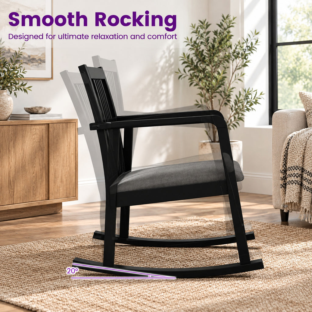 Airfind Rocking Chair with Slatted Back and Curved Armrests, 400 lbs Capacity, Rubber Wood Linen Fabric Sponge MDF Frame, 28 x 24 x 31 Footprint