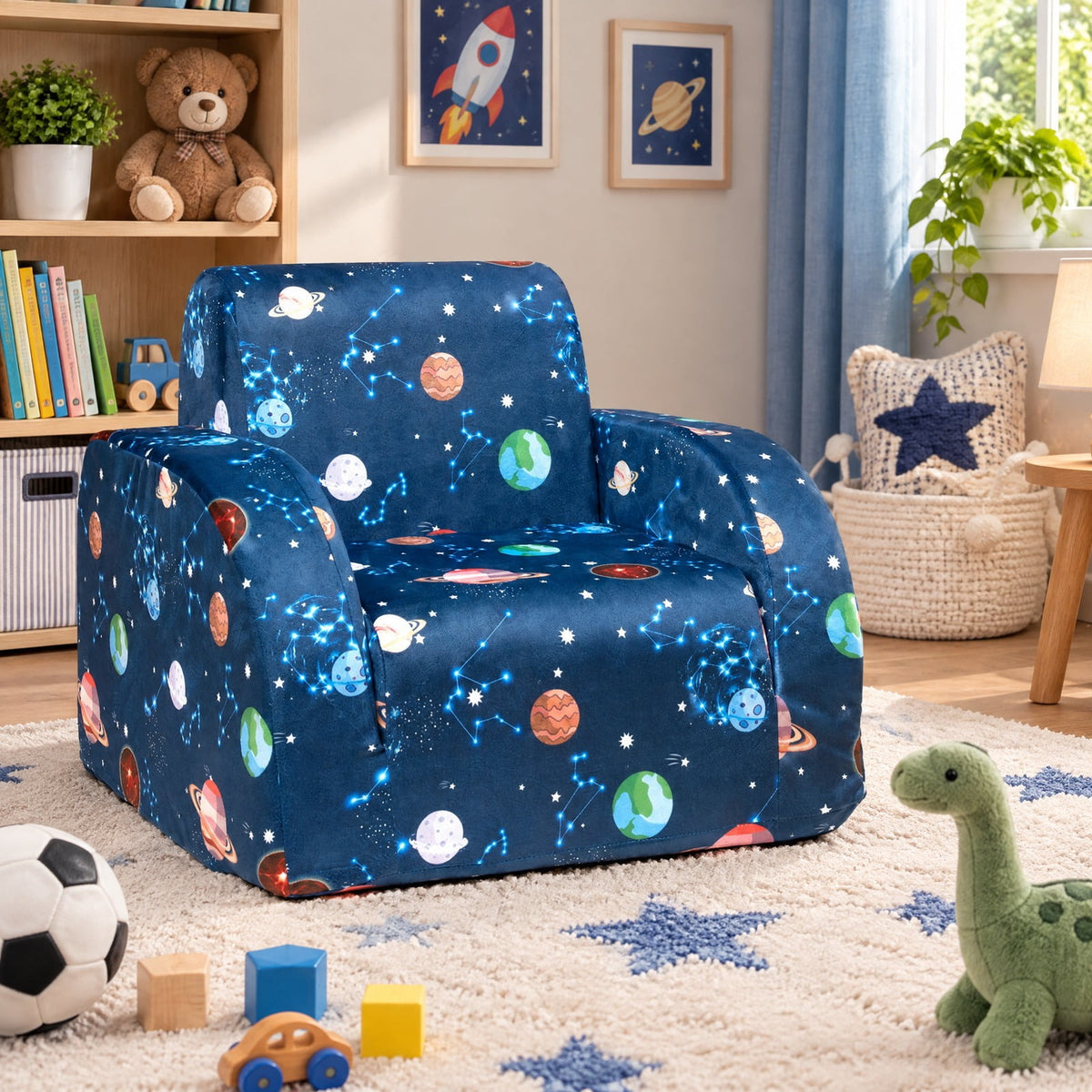 Airfind 3-in-1 Convertible Kid Sofa Bed Flip-Out Chair Lounger for Toddler, 66 lbs Capacity, Velvet fabric sponge Fully expanded Frame, Blue