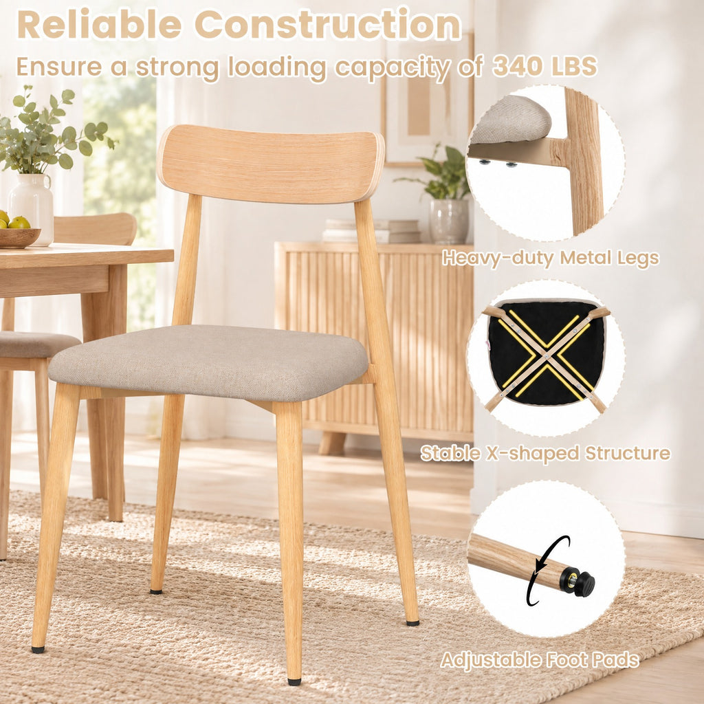 Airfind Linen Fabric Upholstered Modern Dining Chair Set of 2 with Padded Seat and Curved Back, 340 lbs Capacity, 19.5in x 19in x 31in Footprint