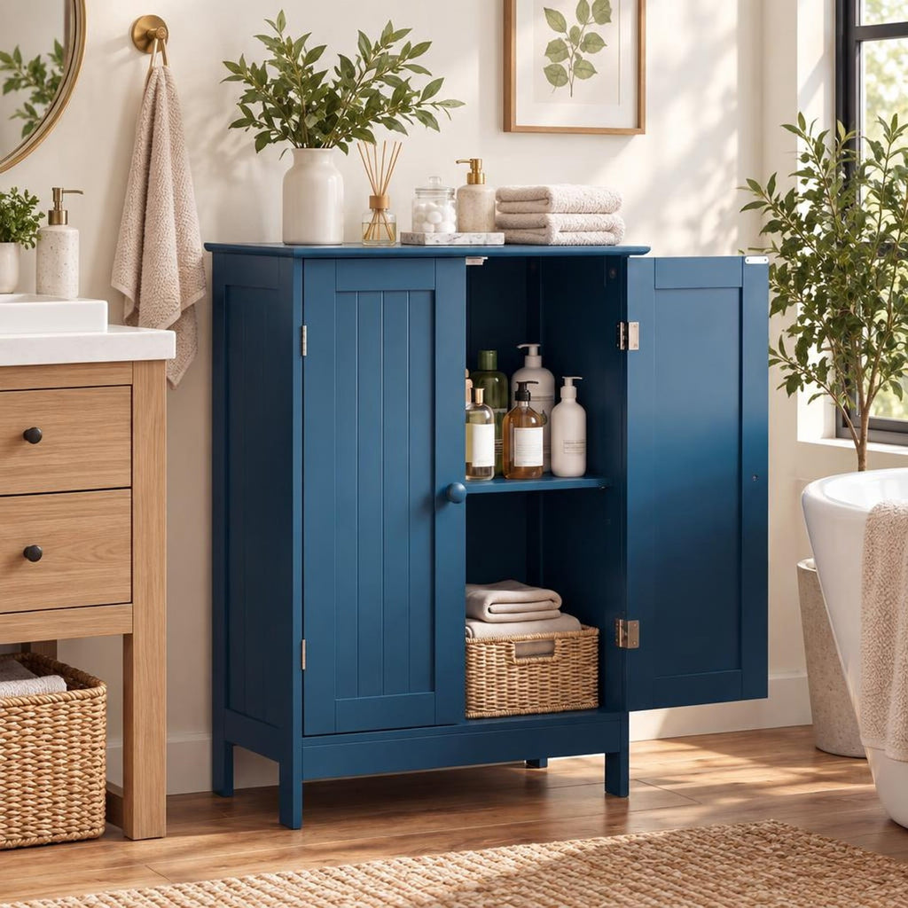 Airfind 2-Door Freestanding Wooden Bathroom Cabinet with Adjustable Shelf, 22 lbs Capacity, MDF Frame, 24in x 14in x 34.5in Footprint, Green