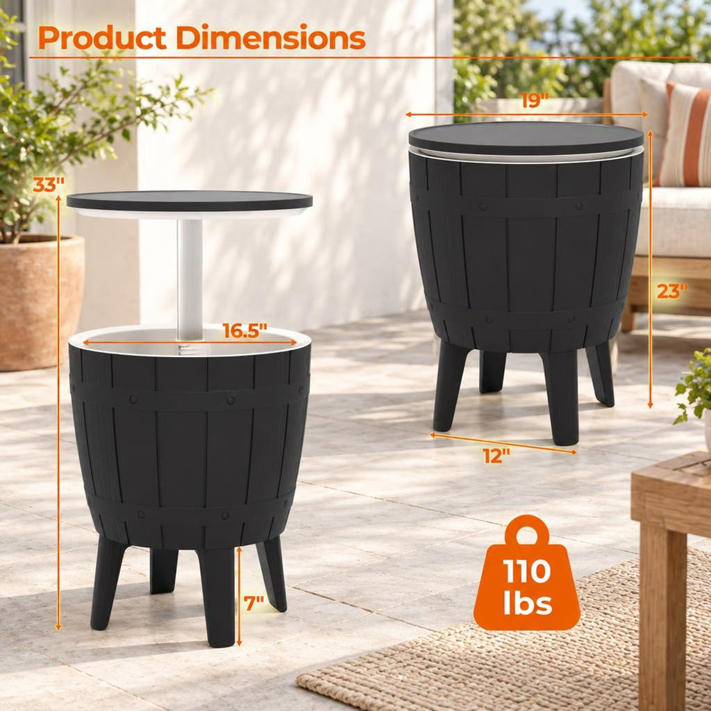 Airfind 10 Gallon Cooler Bar Table Outdoor Coffee Table Ice Bucket with Telescopic Tabletop for Beer and Wine, 110 lbs Bucket Capacity, Black