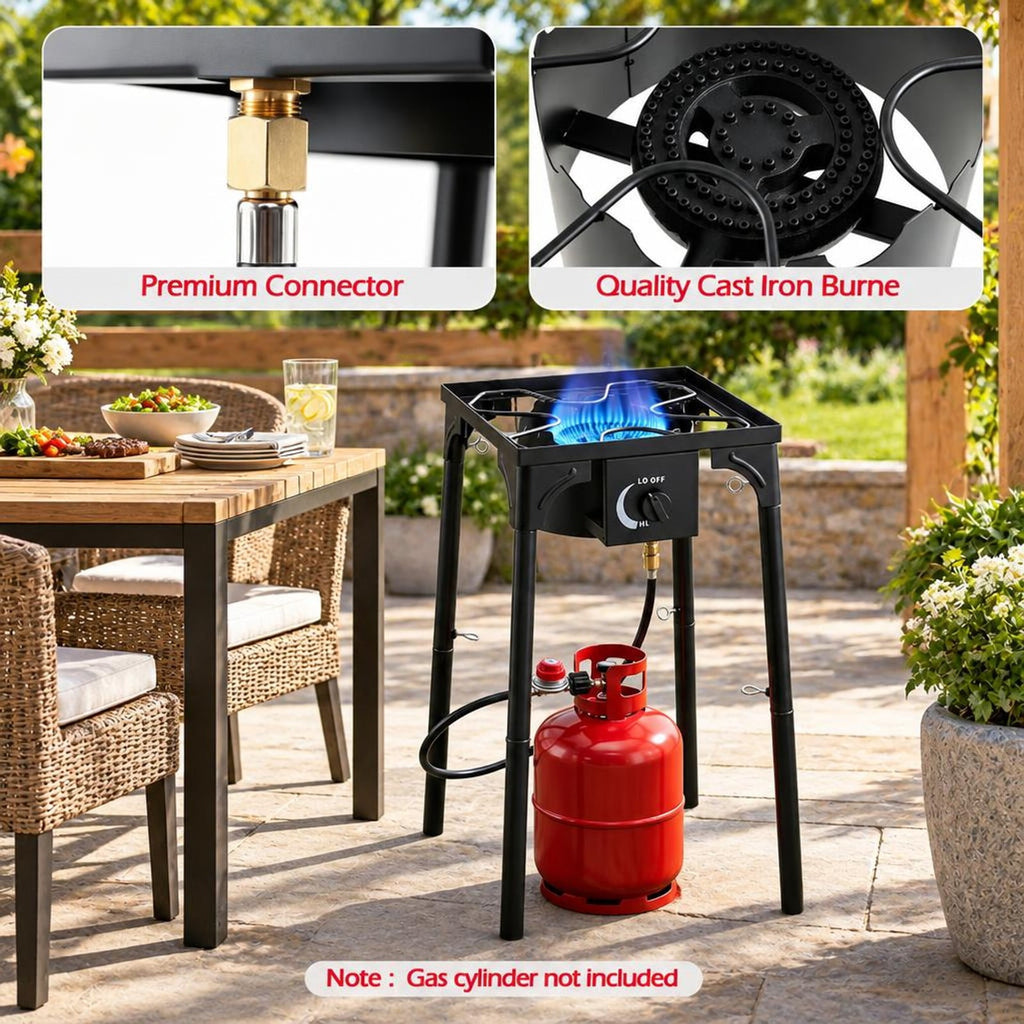 Airfind 1 Burner 80000 BTU Propane Camp Stove featuring Adjustable Regulator and Hose, 220 lbs Capacity, Metal Cast Iron PVC ABS Frame, Black