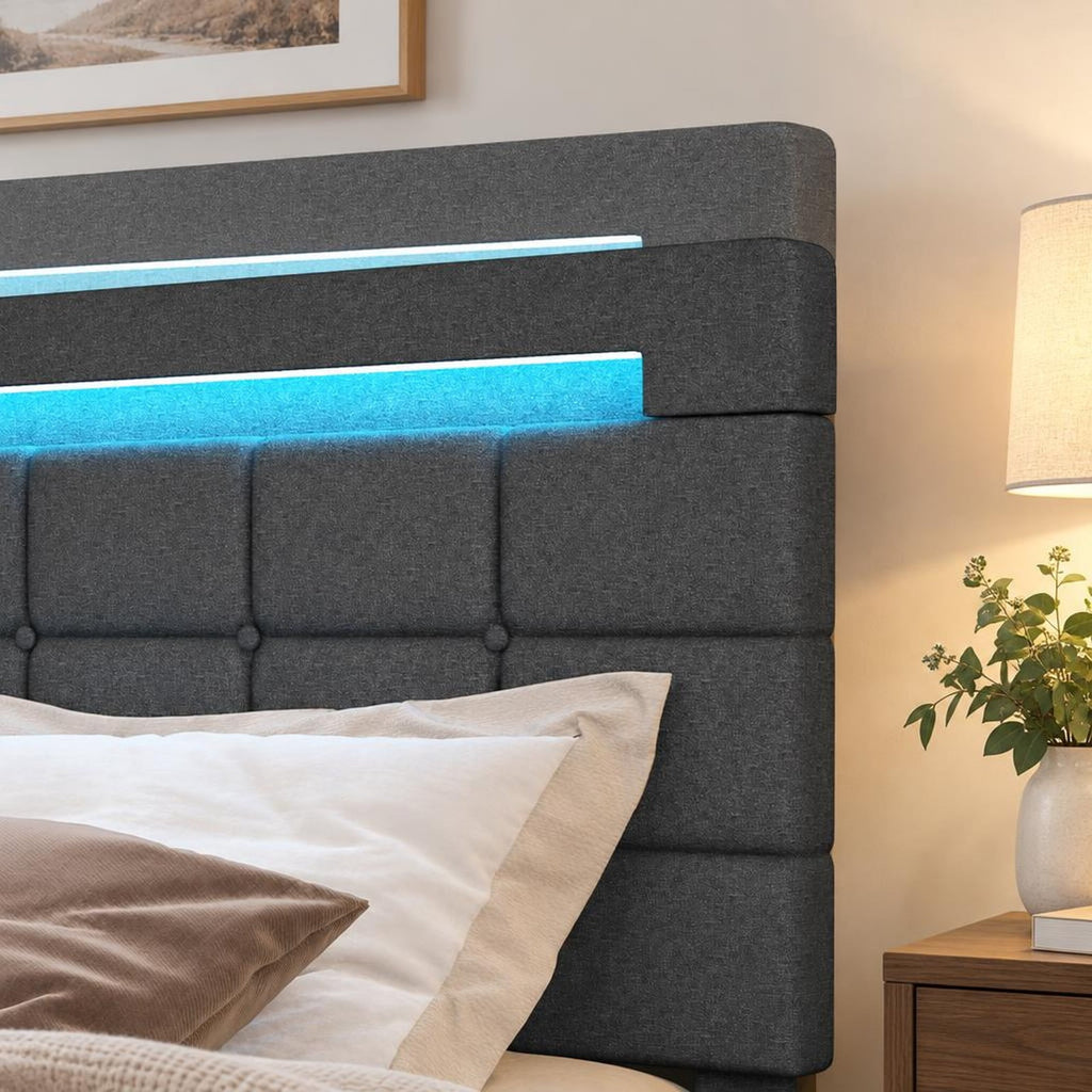 Airfind Upholstered Queen LED Bed Frame with Headboard and 4 Drawers, 880 lbs Capacity, 83 x 64 x 40.5-42.5(L x W x H) Drawer Footprint, Gray