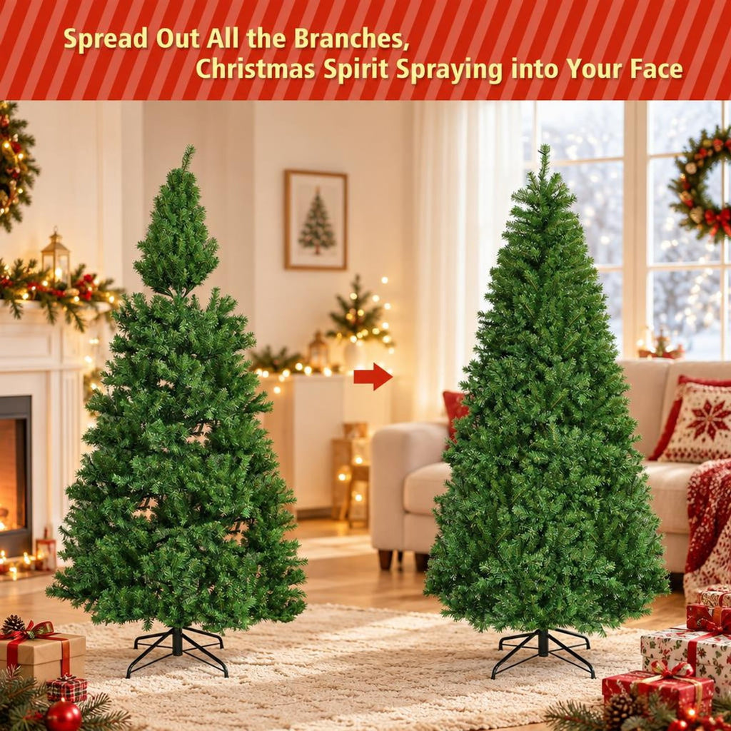 Airfind Artificial Premium Hinged Christmas Tree-7 ft, PVC Frame, 0.9in x 1.6in x 2in Footprint, Green Adapter: UL-certified