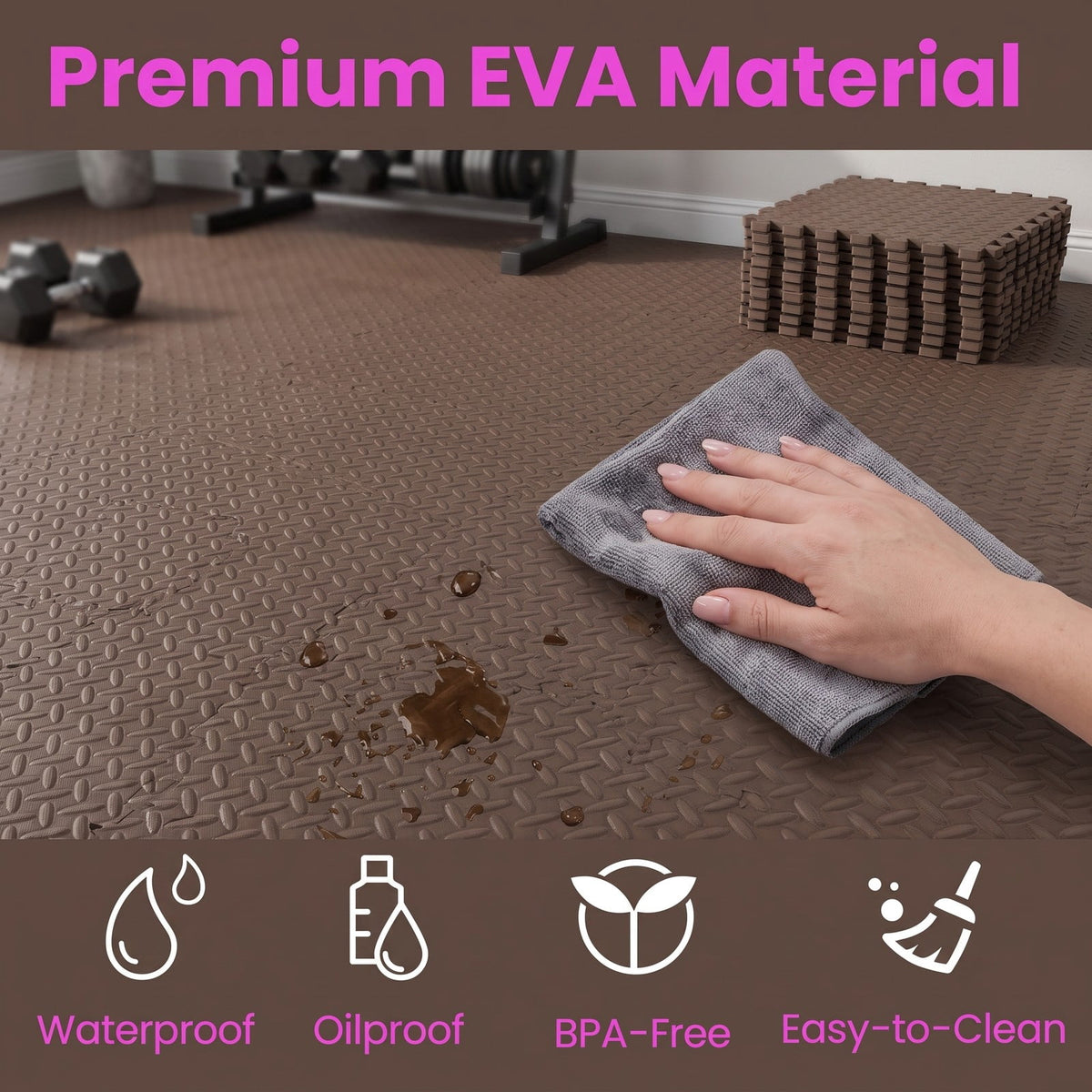 Airfind 24 Tiles Puzzle Exercise Floor Mat with Interlocking EVA Foam and Non-Slip Texture for Home Gym Equipment Protection, Brown