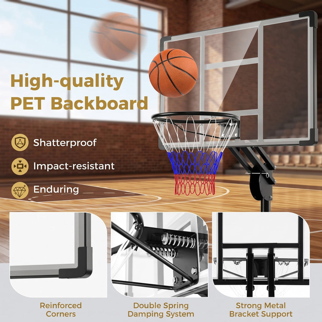 Airfind Portable Basketball Hoop System, 4.9-10 FT Height Adjustable Basketball Goal with Shatterproof Backboard, Fillable Base Weight Bag, 2 Wheels for Kids, Black
