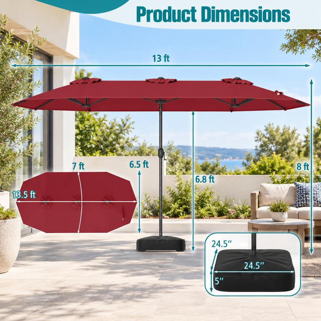 Airfind 13 Feet Double-Sided Patio Twin Table Umbrella with Crank Handle, Metal 180g Yarn Dyed Fabric PA Coating Frame