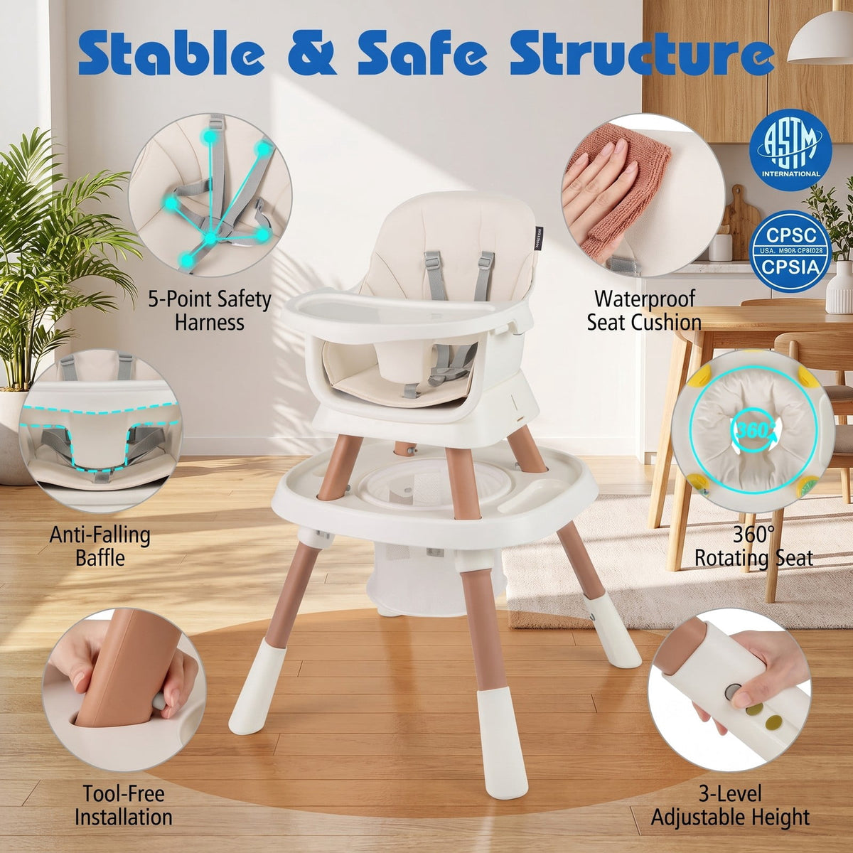Airfind 16-in-1 Baby High Chair with Activity Center and Booster Seat for Babies and Toddlers, 44 lbs Capacity, Metal Frame, White