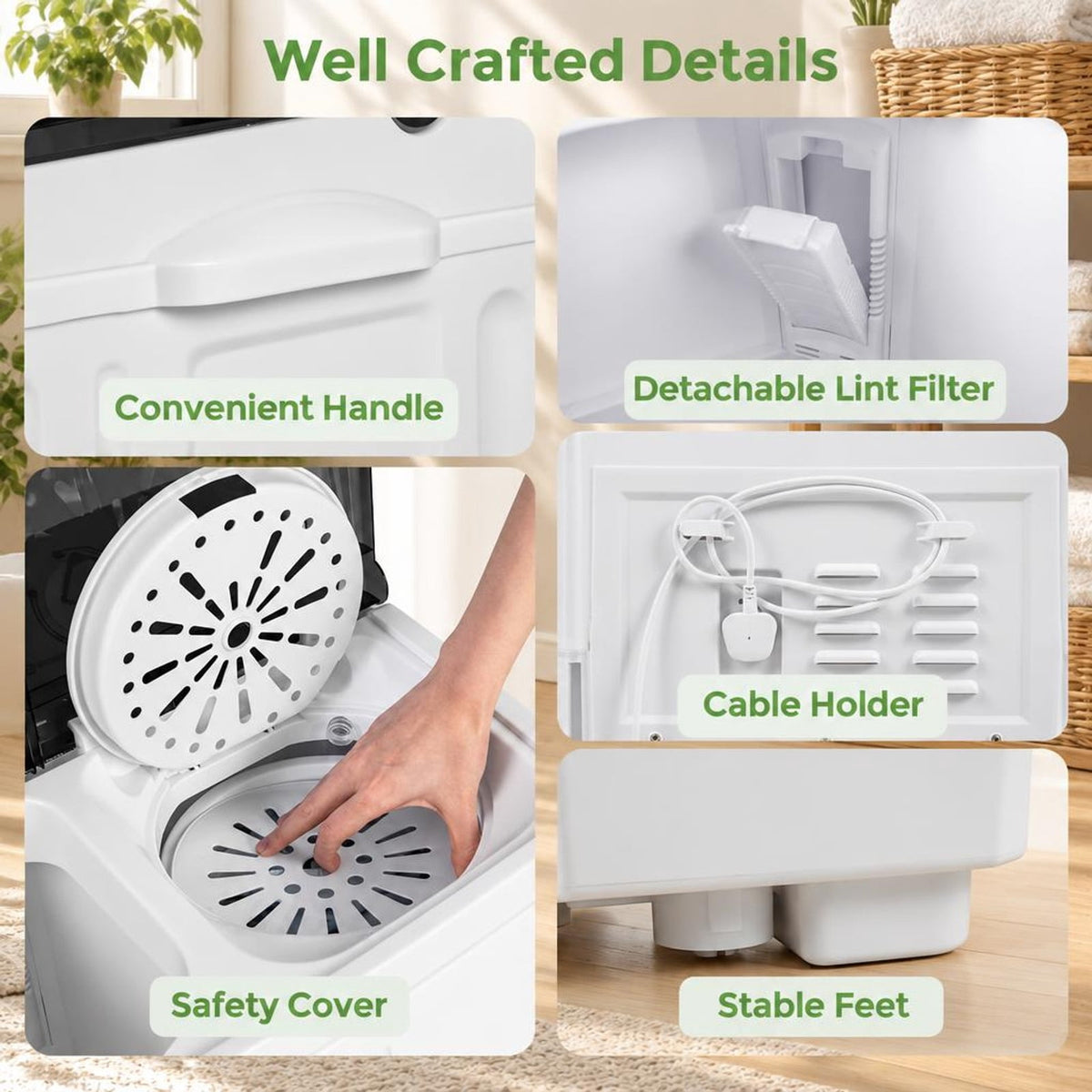 Airfind Portable Washing Machine with Built-in Drain Pump, PP Frame, Black, Suitable for home apartment dorm and RV