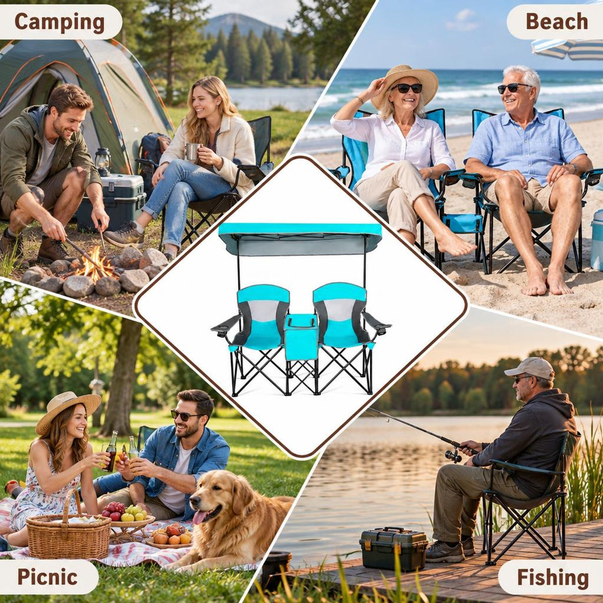 Airfind Patented Portable Folding Camping Canopy Chairs with Cup Holder, Steel oxford fabric Frame, 55.5 x 28.5 x 59.5 (L x W x H) The Footprint