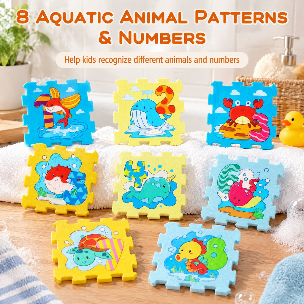 Airfind EVA Foam Baby Play Mat with 8 Interlocking Animal and Number Shapes, Non-Slip Stackable Floor Tiles for 10 Months and Up, Colorful