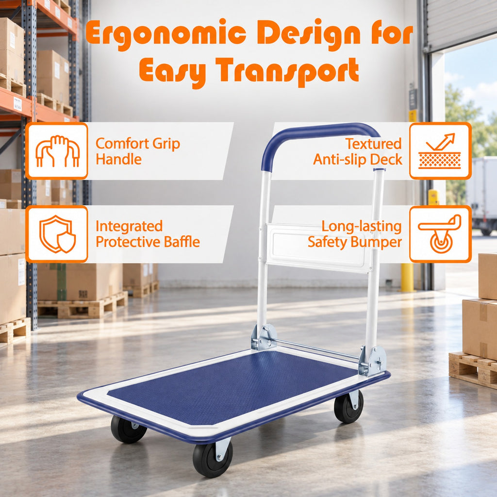 Airfind Folding Platform Hand Truck with Collapsible Bed and 4 Wheels for Moving Warehouse, 330 lbs Capacity, Metal, 29 Inch x 19 Inch x 33 Inch