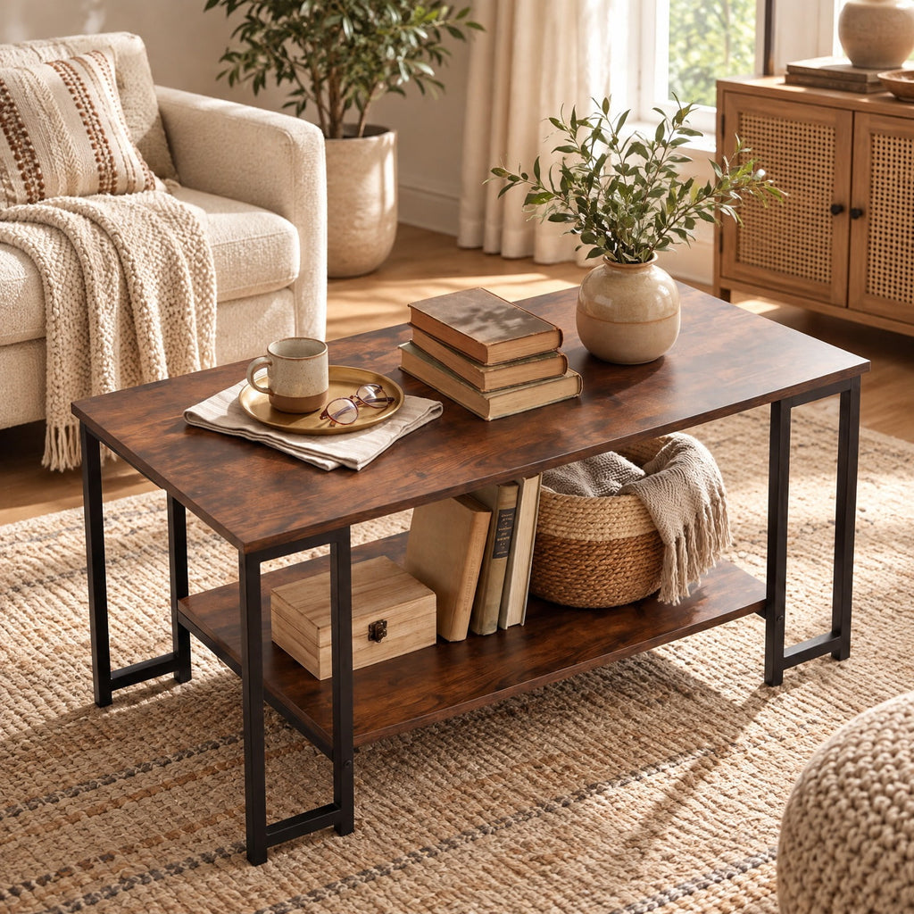 Airfind Modern Accent Table, with Open Storage Shelf for Apartment and Lounge, 176 lbs Capacity, Engineered Wood Metal Frame, Brown