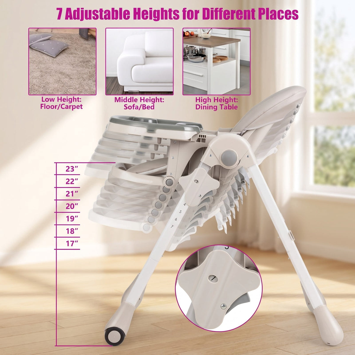 Airfind 3-in-1 Convertible Baby High Chair for Toddlers, 33 lbs Capacity, Metal PP PU, for 6-36