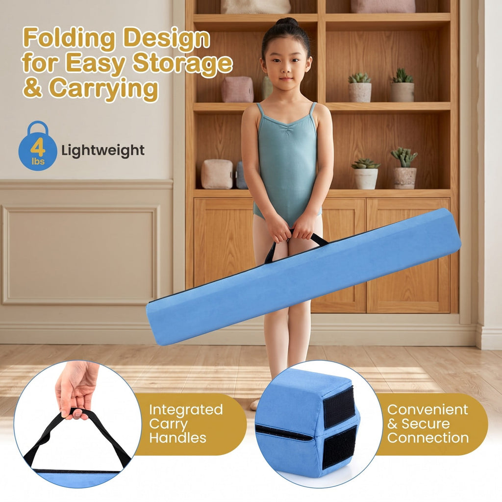 Airfind 7 FT Folding Balance Beam with Removable Suede Cover and Non-slip Bottom for Kids Home Gymnastics Practice, Blue