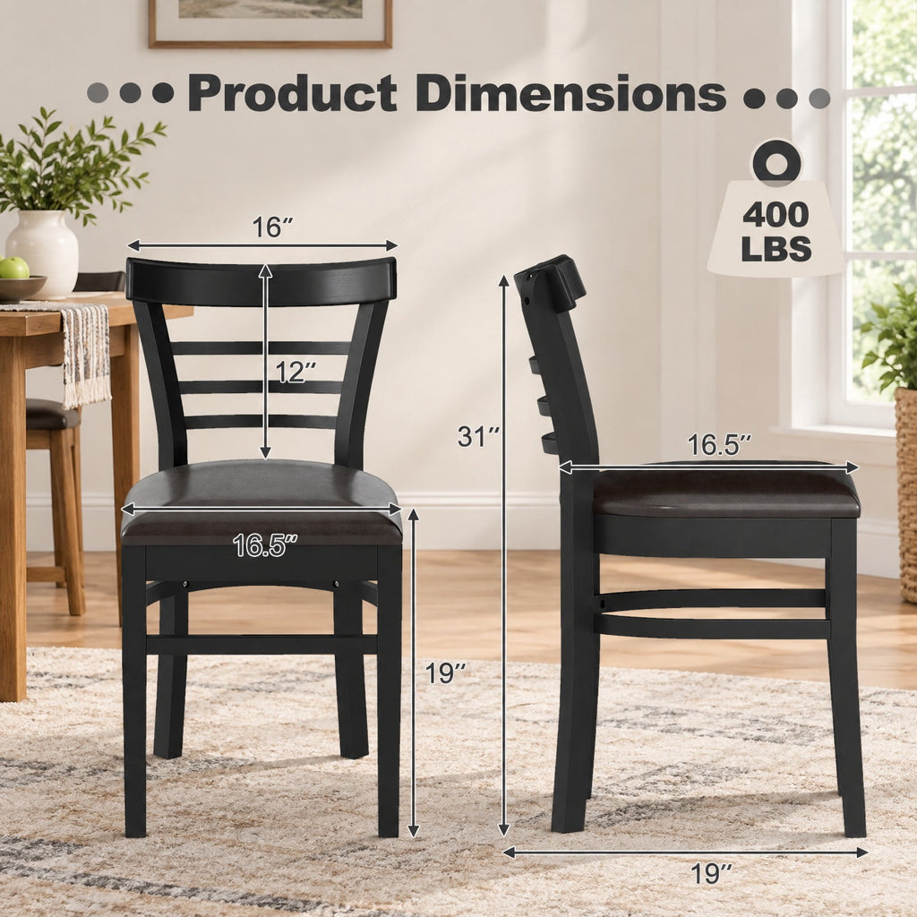 Airfind Set of 2 Wooden Dining Chair with Rubber Wood Legs for Restaurant, Chair 400 lbs Capacity, Rubber Wood PU Leather Sponge Frame, Black
